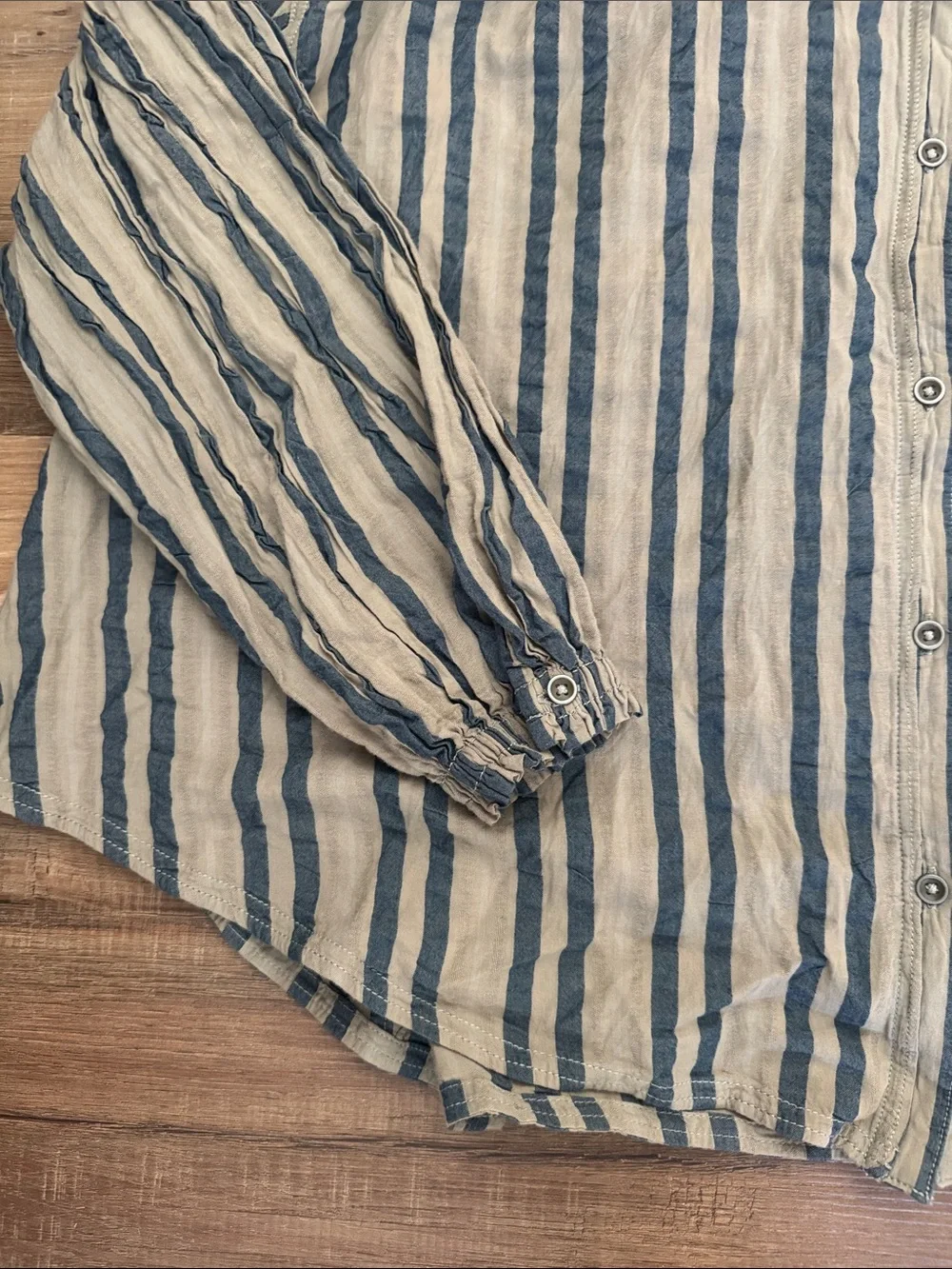We the Free Set Sail Balloon Sleeve Blouse Size Small Striped Blue Gray